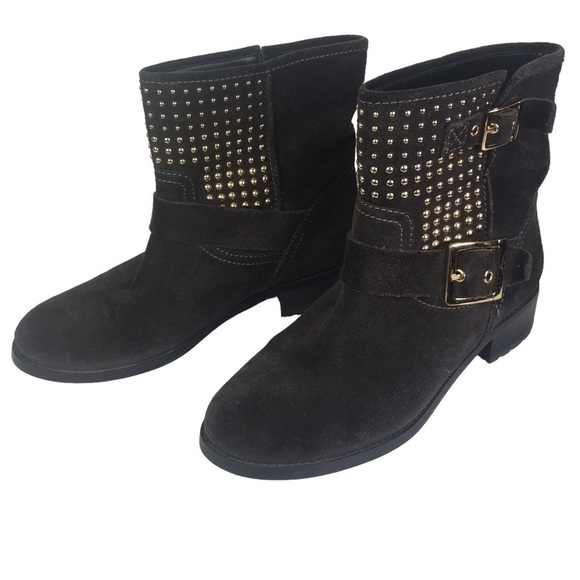 Carlo Pazolini brown suede ankle boots gold studs size 36/6 Italy - Picture 1 of 10
